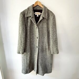 Vtg Talbots Herringbone Coat Women 20 Wool Blend Dark Academia Classic Preppy
